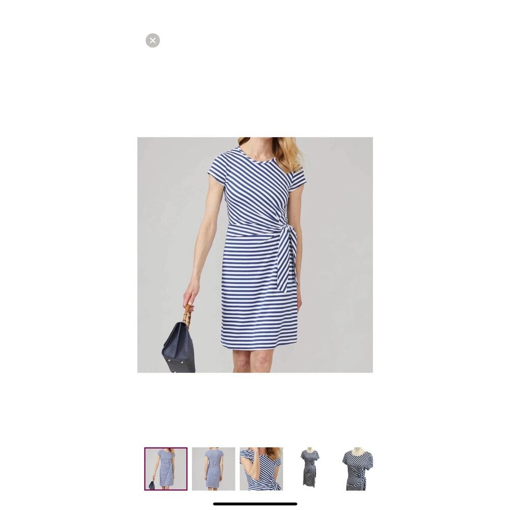 J. McLaughlin Elora Blue Stripe Tie Waist Short Sleeve Dress Small
